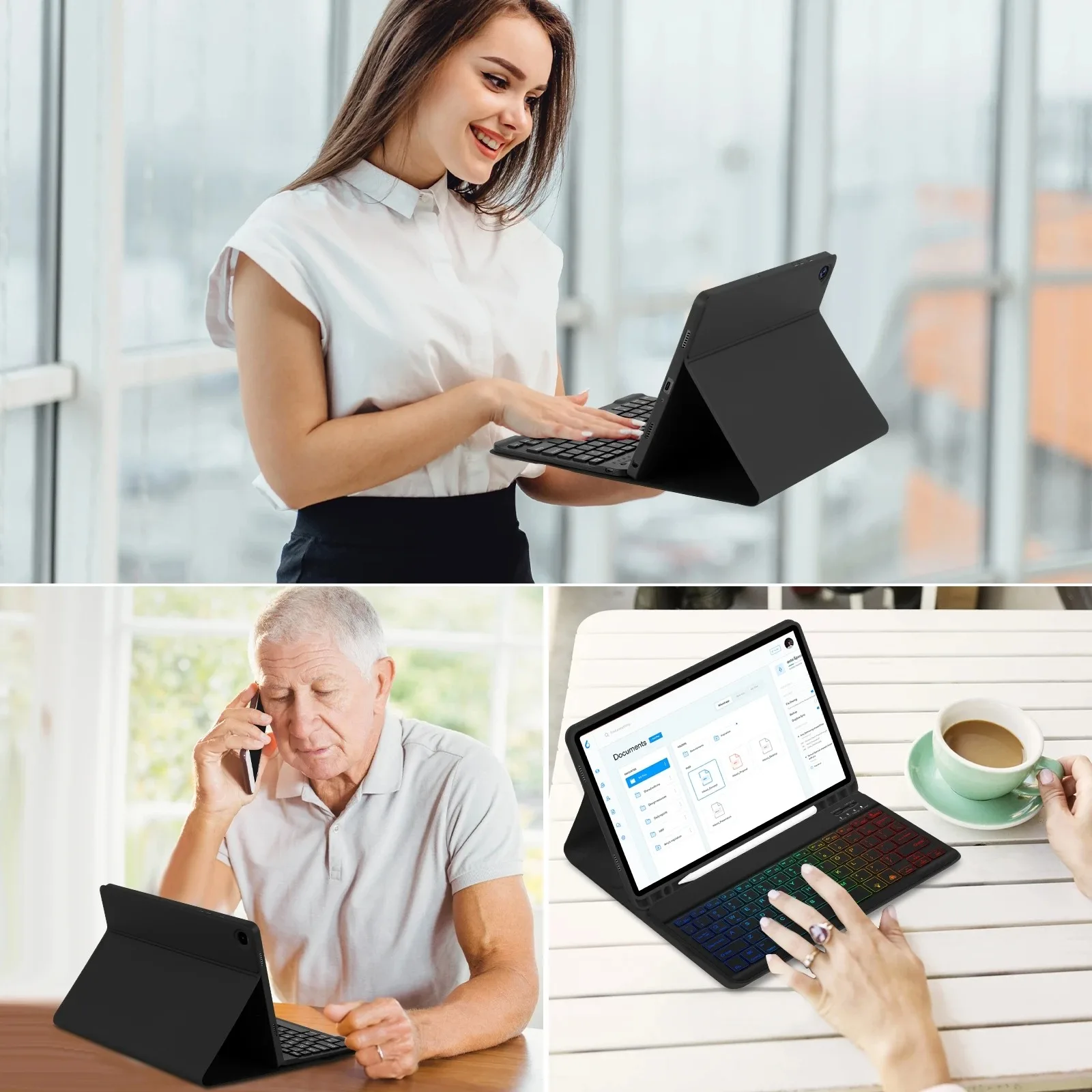 Funda para Samsung Galaxy Tab S9 FE Plus, funda con teclado Bluetooth desmontable de 12,4 pulgadas para Samsung Tab S9 FE + 12,4 SM-X610 X616B - imagen 2