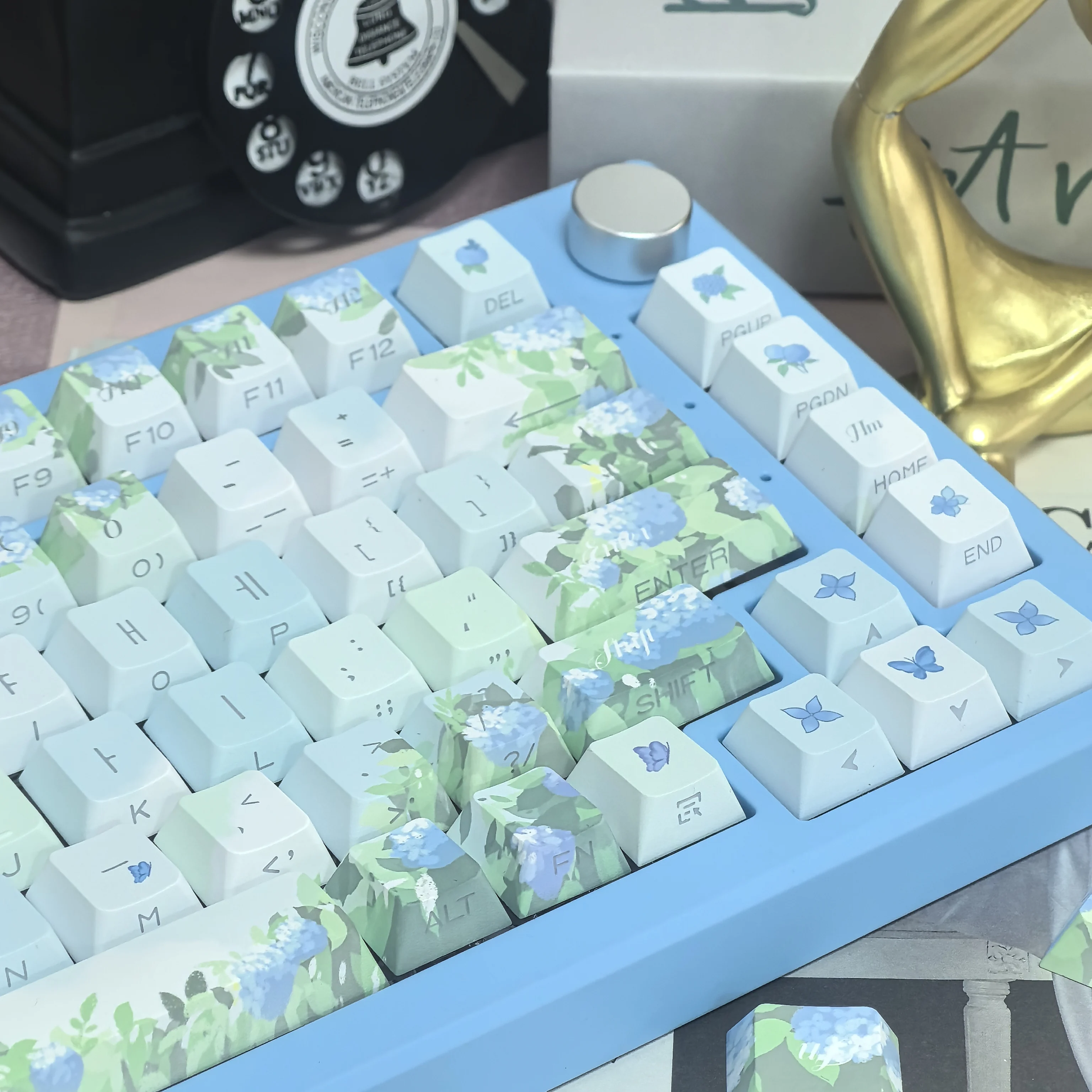 Teclas coreanas azules, 133 teclas, elegante, verde, sin fin, Hortensia, cereza, grabado lateral para teclado Mx, planta, flor, KR - imagen 4