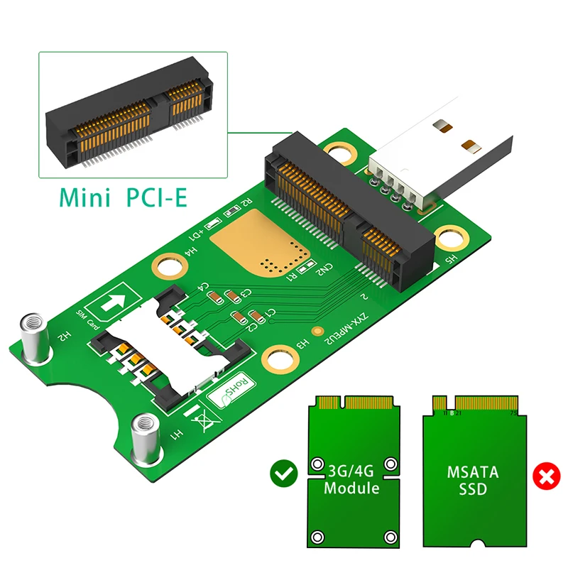 Mini PCIE 3G/4G Module to USB 3.0 Network Adapter Card Riser with SIM Slot Power LED Supports WWAN LTE GPS Mini PCI Express Card - imagen 4