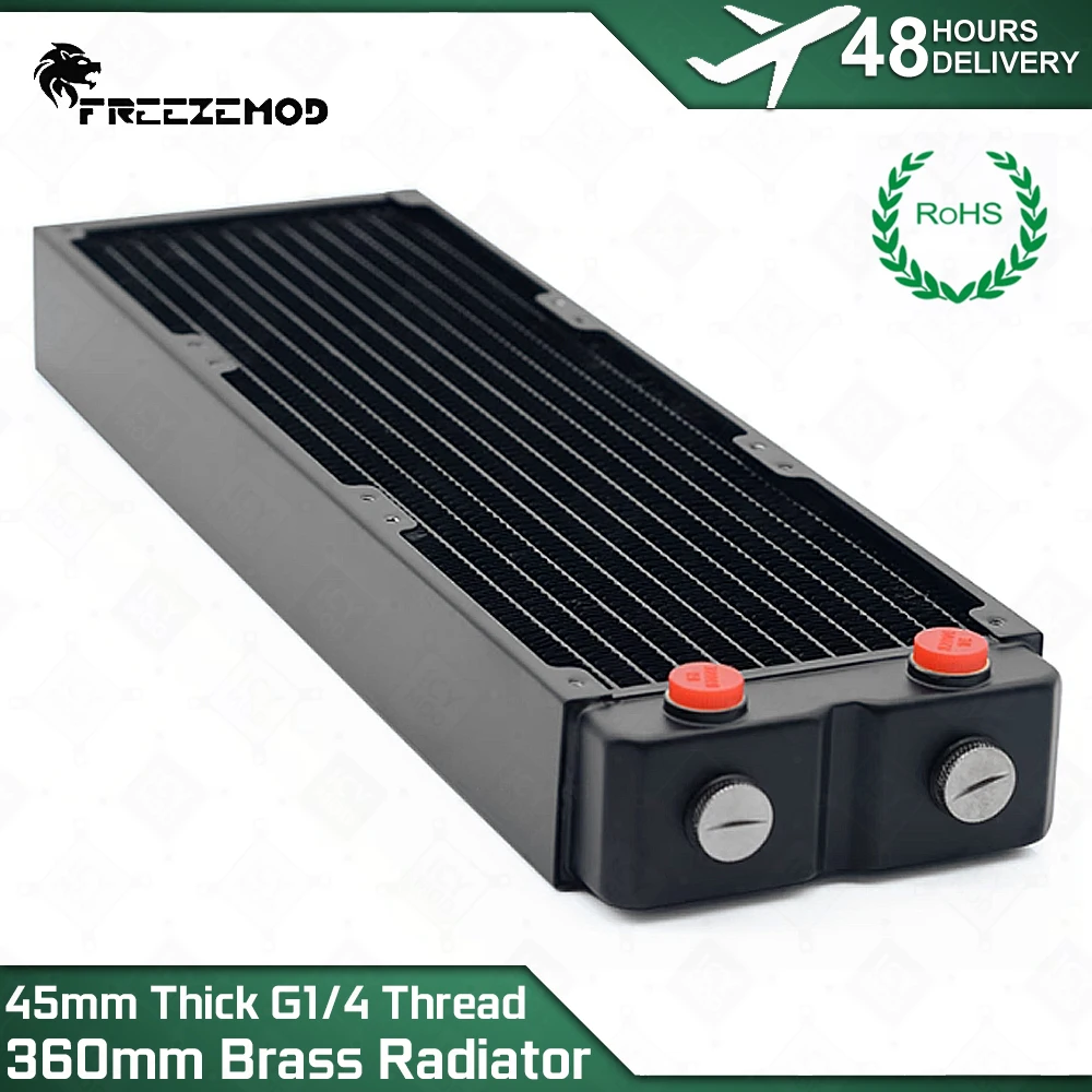 Radiador de latón de 45mm de espesor, agua de cobre de rosca G1/4 de 360mm de largo con cámara de inyección para ventilador de 120mm, refrigeración de PC MOD TSRP-HP45-360