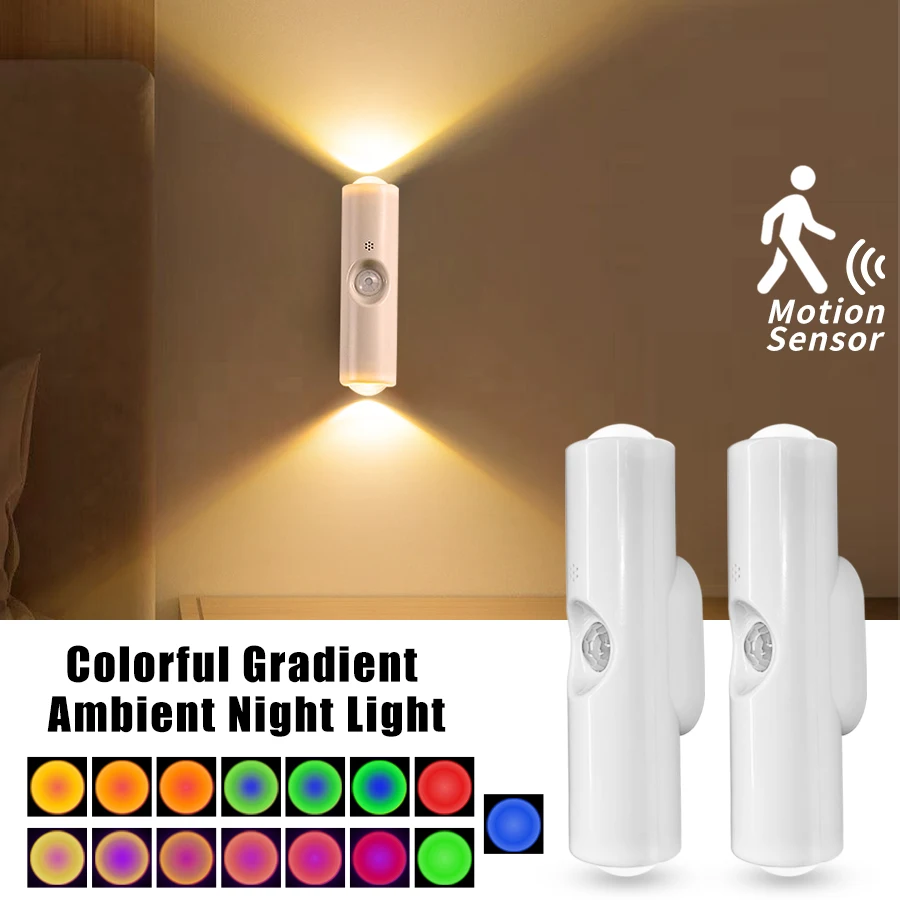 Lámpara LED recargable para armario con Sensor de movimiento, lámpara de pared magnética RGB de 3 colores para decoración de escaleras de cocina, brillante hacia arriba y hacia abajo - imagen 2