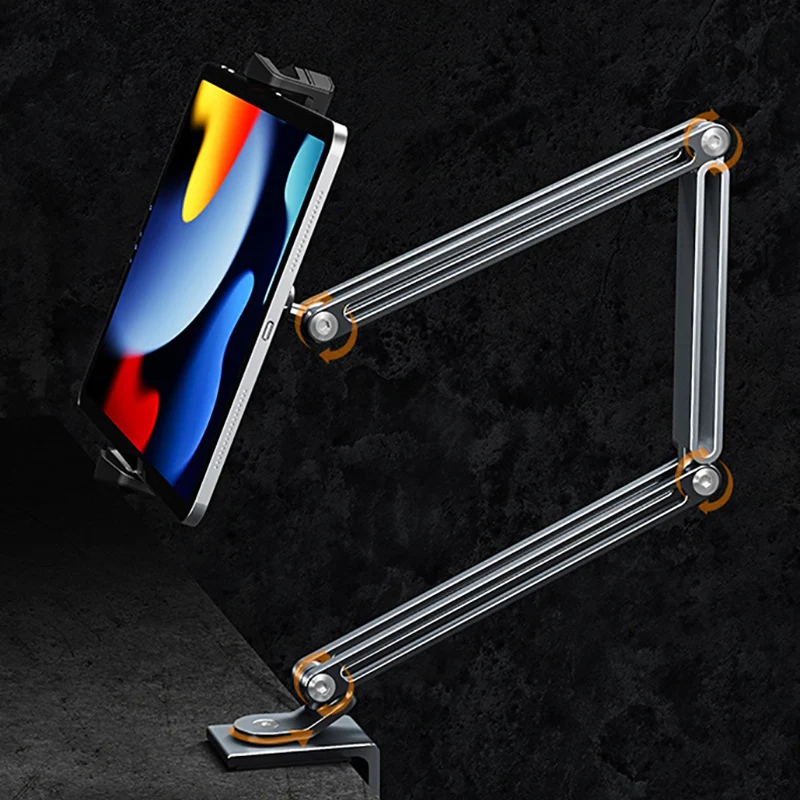 Tornillo de fijación Clip lateral 360 °   Soporte de escritorio para tableta y teléfono con altura ajustable y rotación para tableta de teléfono móvil de 4-12,9 pulgadas - imagen 3