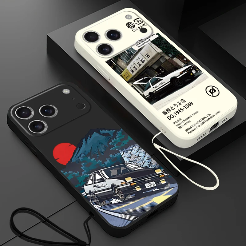 Funda de teléfono para Apple iPhone 16 14 15 Plus XS XR 11 12 13 Pro Max 16e 7 8 17 Air cubierta suave Anime iniciales D coche