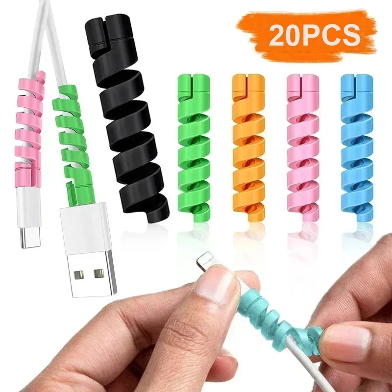 Bobinador de cables de 20 piezas, Clip de cargador, Protector de Cable para teléfonos, gestión de cables USB, organizador de cables para auriculares y ratón