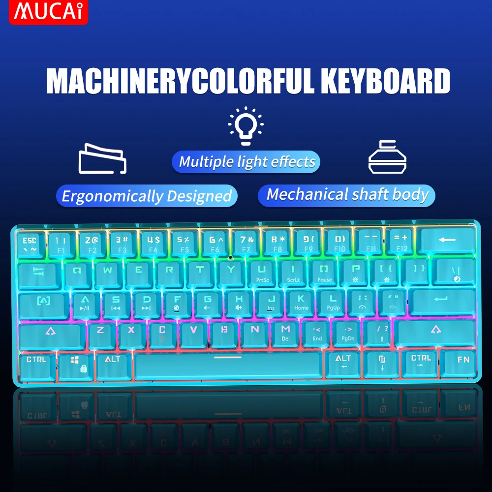 MUCAI MK61 USB Gaming Esports Teclado mecánico interruptor rojo 61 teclas Cable desmontable retroiluminación RGB intercambio en caliente