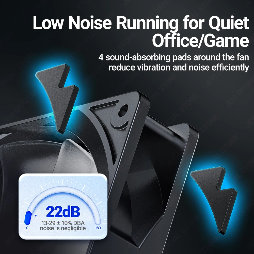 JEYI-Ventilador de refrigeración ARGB para PC, 120mm, AURA SYNC RGB, disipador de calor Ultra silencioso, Ventilador con puerto ARGB de 4 pines PWM y 5V y 3 pines - imagen 4