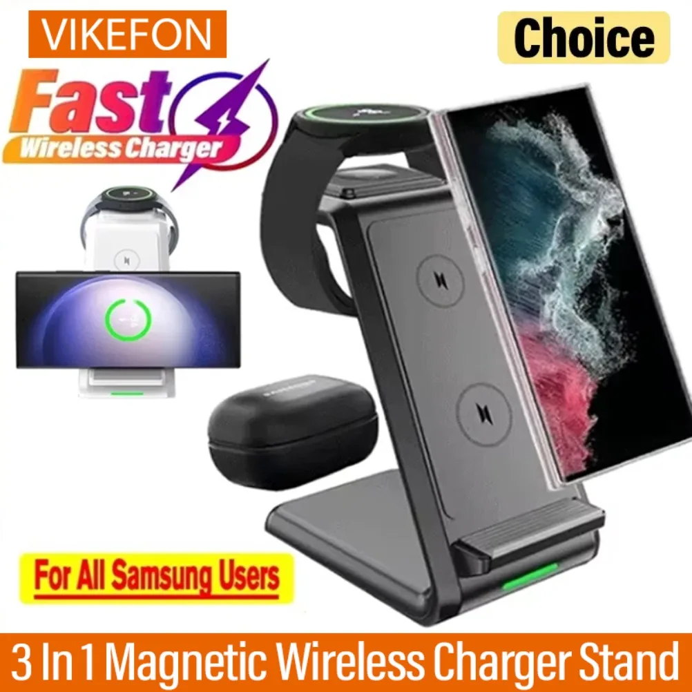 Estación de carga rápida 3 en 1, soporte de cargador inalámbrico de escritorio para Samsung S24 S23 S22 Galaxy Watch 6 5 Active 1 2 Buds 2 3