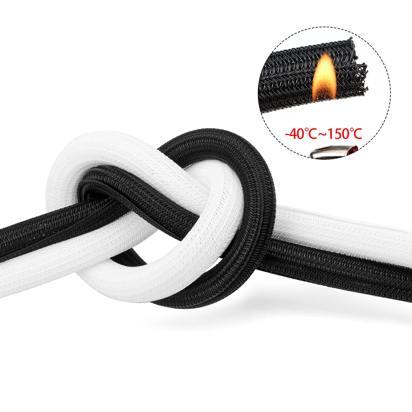 Funda de Cable aislante trenzada PET de 1 ~ 10m, funda autofechada de 3mm ~ 50mm, funda organizadora de cables resistente al desgaste de alta protección - imagen 3