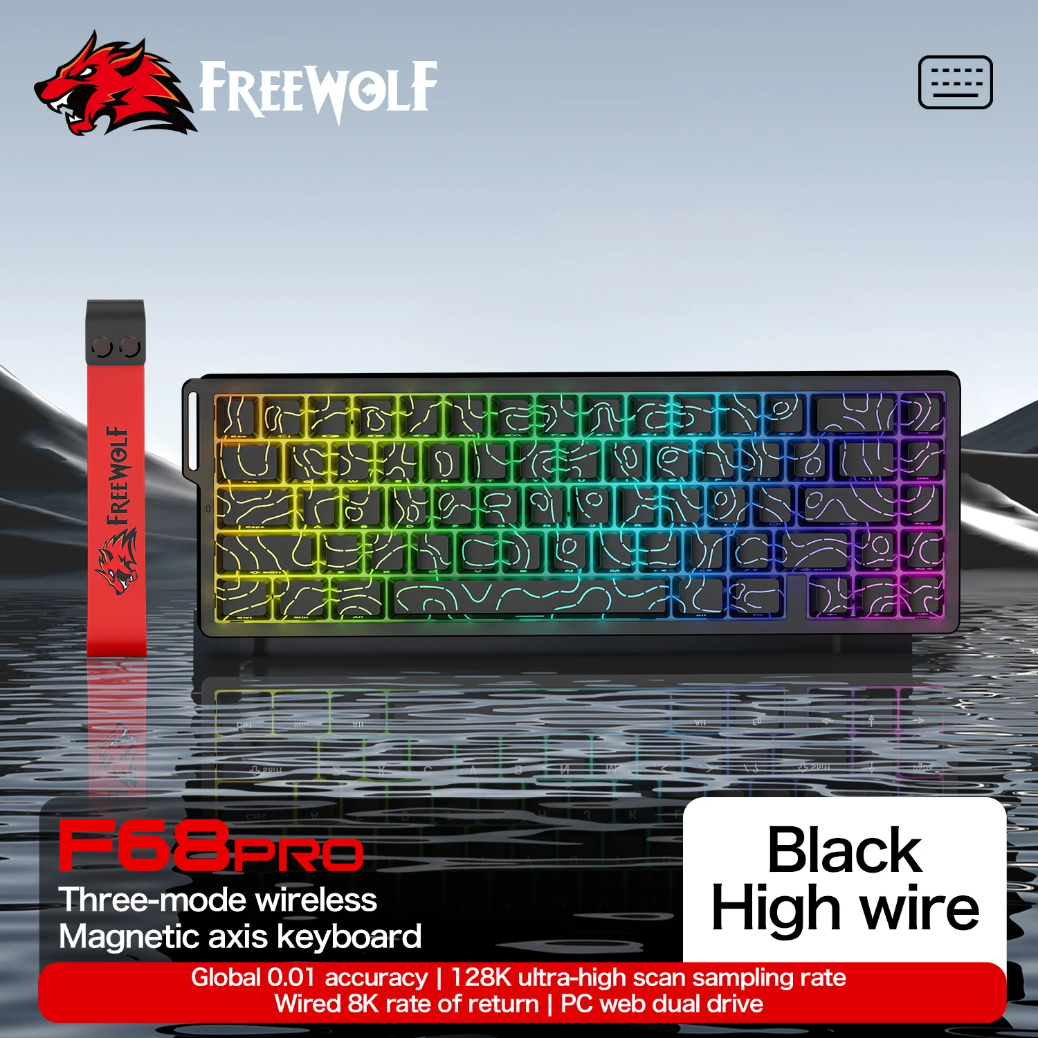 FREEWOLF F68Pro teclado magnético inalámbrico para jugar mecánico para juegos profesionales 0,01mm disparo rápido 8000Hz SOCD/Rs 0,1 ms 128K velocidad - imagen 2