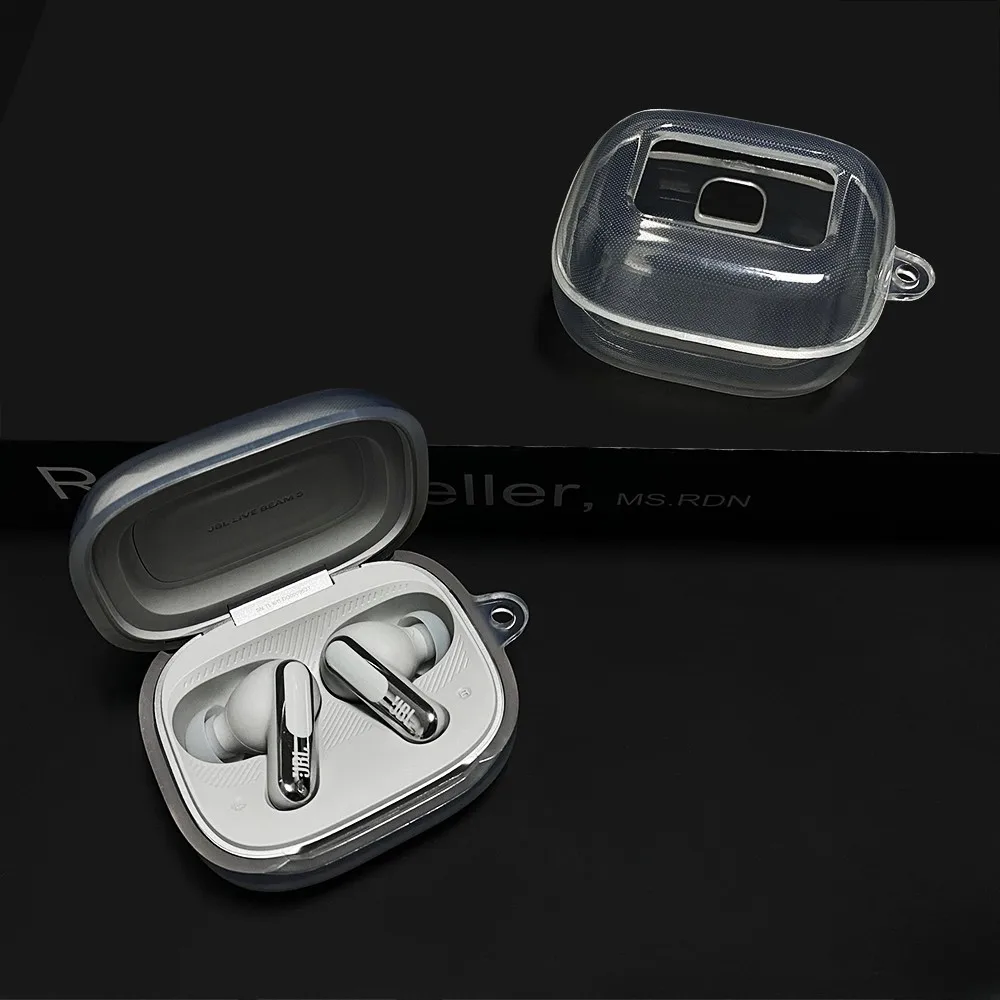 Funda protectora para JBL Live Beam3, carcasa suave de silicona transparente con ganchos, Flex3 / JBL Live Buds3 - imagen 4