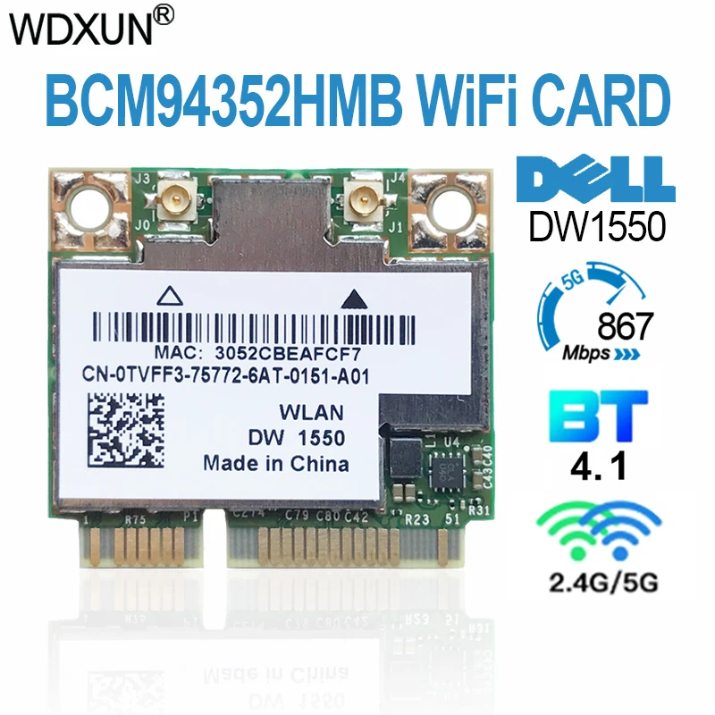 BCM94352HMB para DW1550 802.11ac 867Mbps de doble banda 2,4 y 5G AC Bluetooth 4,0 BT4.0 WiFi tarjeta inalámbrica para BCM94352 mini PCIE 867 - imagen 5