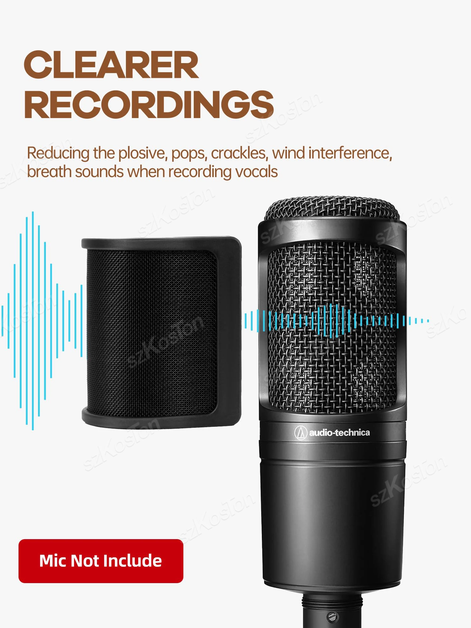 Micrófono de condensador con filtro Pop de malla metálica, protector de micrófono de estudio de grabación Compatible con micrófono AT2020 A6V AM6 K669 - imagen 4