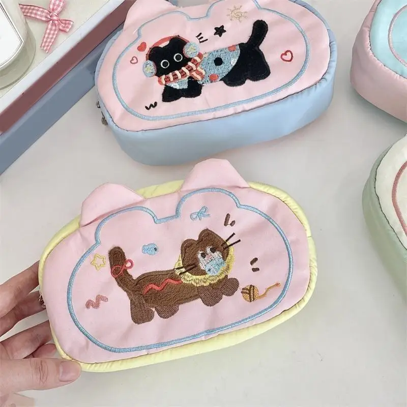 Bordado bordado perro D5BB Case lápiz gran capacidad 18x11cm Organizadores bolígrafos Bolsas maquillaje - imagen 3