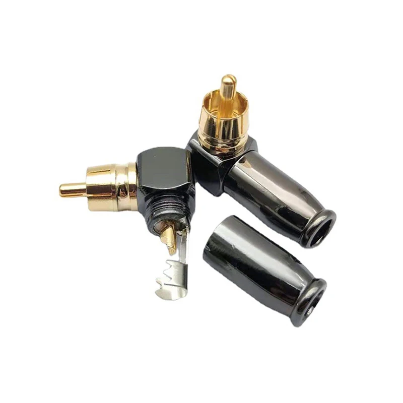 1/2 pares de 90 grados Snake King RCA pistola en forma de L negro chapado en oro ángulo recto RCA macho enchufe Audio Video conector soldadura - imagen 3