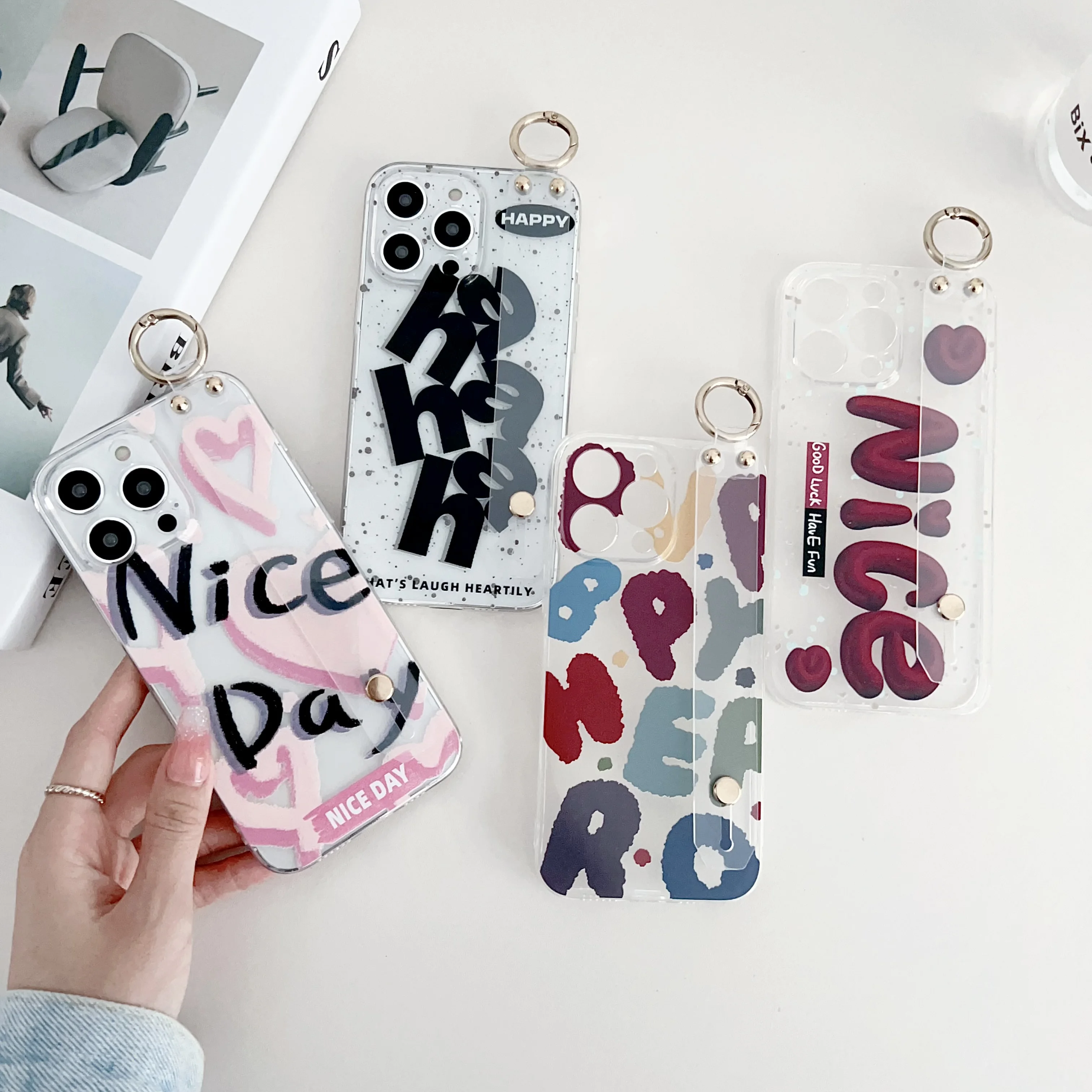 Funda Nice Day con Correa de Muñeca para OPPO Reno 5F 4F 6Z 7 8 10 11 12 13 14 lite T F Z Pro