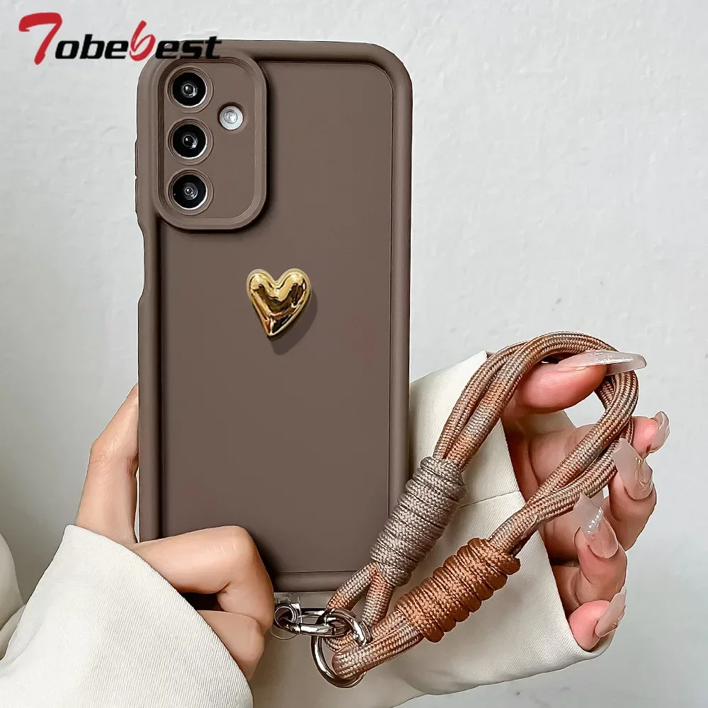 Funda con cordón de muñeca con corazón de amor dorado para Samsung Galaxy A13 A23 A33 A53 A73 A12 A22 A32 A52 A52S A72 4G 5G, funda de silicona - imagen 4