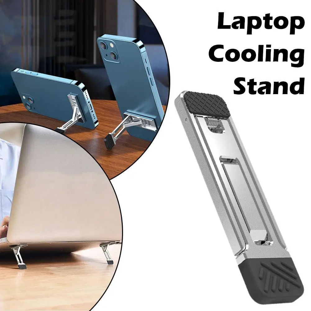 Soporte para ordenador portátil, Mini soporte plegable de aleación de aluminio, 3 ajustes de altura, accesorios para teléfono inteligente Macbook - imagen 2