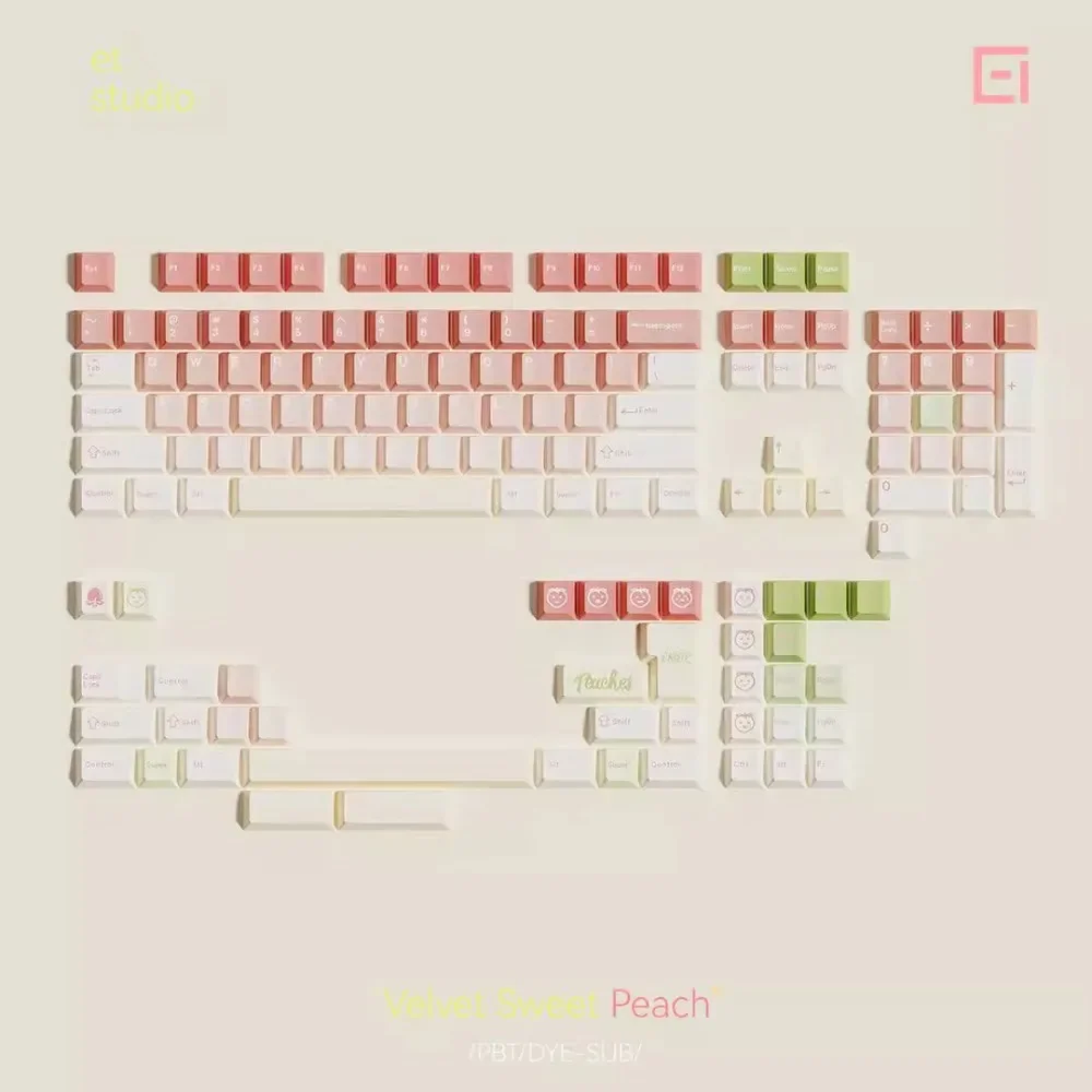 Teclas con tema de melocotón dulce de terciopelo, 140 teclas, sublimación térmica PBT, perfil de cereza, accesorios de teclado mecánico para juegos personalizados - imagen 5
