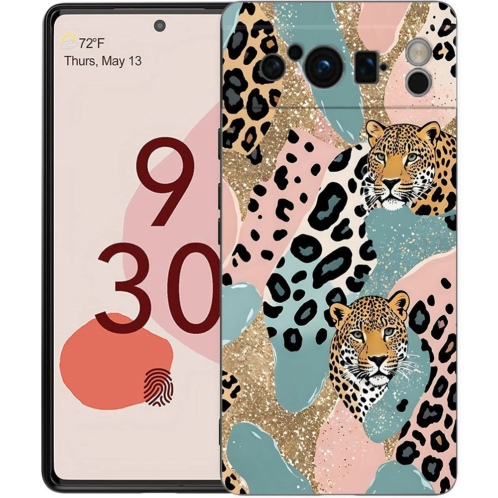 Funda de teléfono con estampado de leopardo rosa para Google Pixel 10 9 8 7 6 Pro XL 9A 8A 6A 7A 5G, funda negra de TPU suave a prueba de golpes - imagen 4