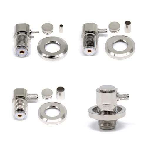 Adaptador UHF SO239 PL259, tuerca Jack hembra, engarzado en ángulo recto, conectores RF de cable RG316/RG58/5DFB, 1 ud.