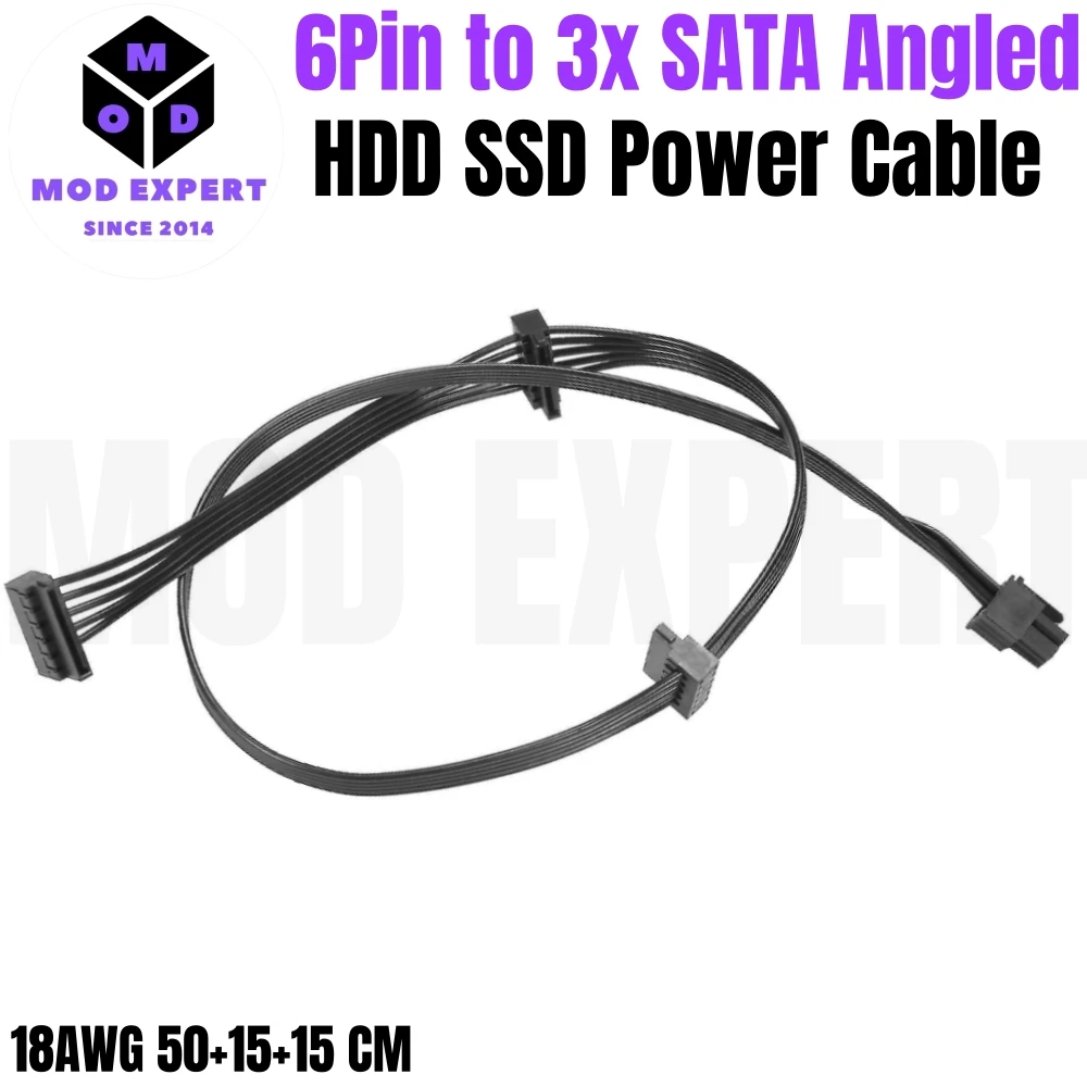 6 pines a 3x SATA macho en ángulo para Corsair AX1600i Titanium TYPE 4 alimentación Modular, Cable de alimentación HDD SSD, 18AWG 50+15+15 CM
