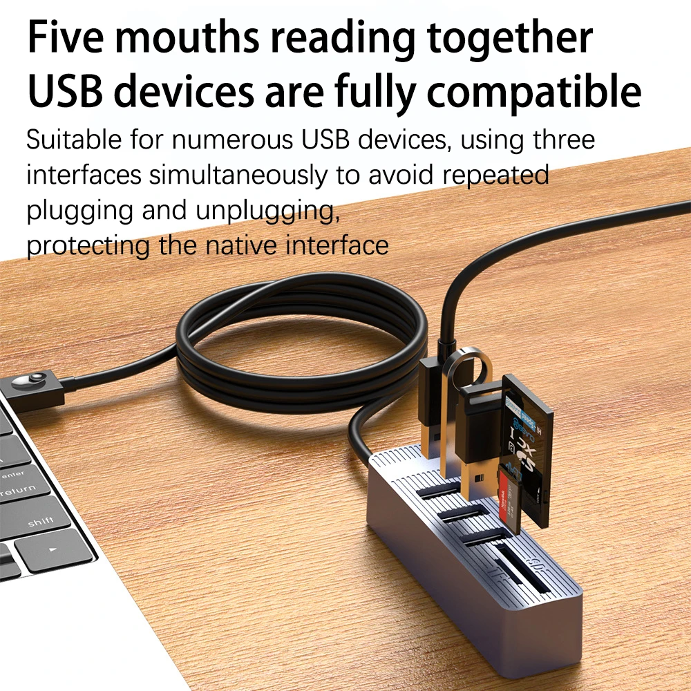 UTHAI ZX-A026 Accesorios para computadora portátil Hub USB 2.0 Lector de tarjetas COMBO multifuncional Divisor USB 2.0 con estación de acoplamiento con ranura SDTF - imagen 3