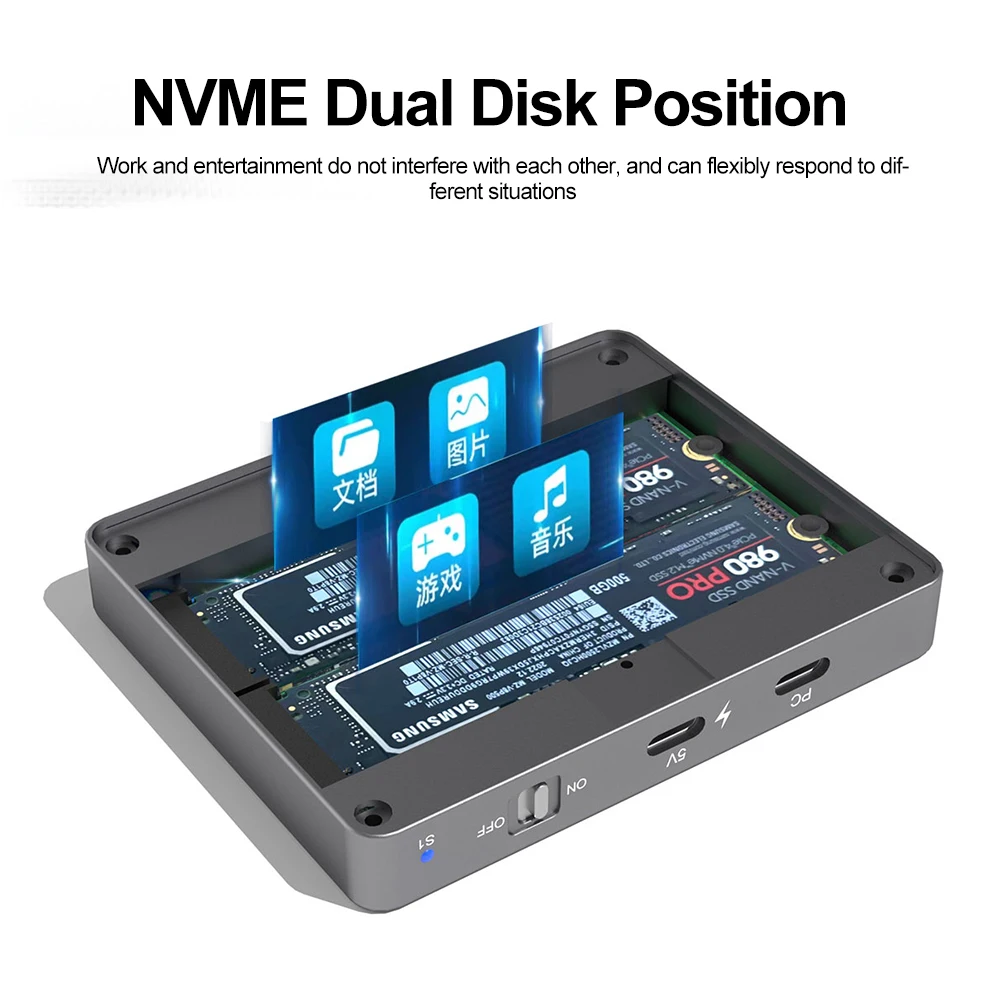 Carcasa Dual Bay NVMe SATA SSD M.2 caja de disco duro Dual NVMe 10Gbps USB C 3,2 GEN2 adaptador de caja de disco duro externo - imagen 3