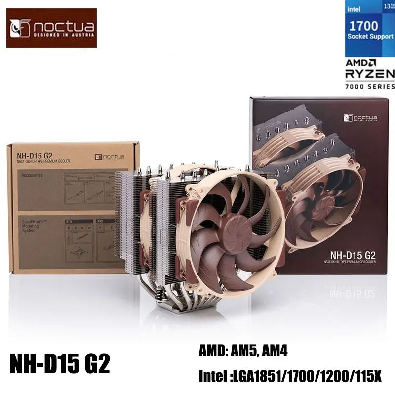 Noctua-Tubo de calor NH-D15 G2 8, radiador de ordenador, con 2 NF-A14x25r G2 PWM/NM-SD1, destornillador y NT-H2, juego de aletas de refrigeración asimétricas