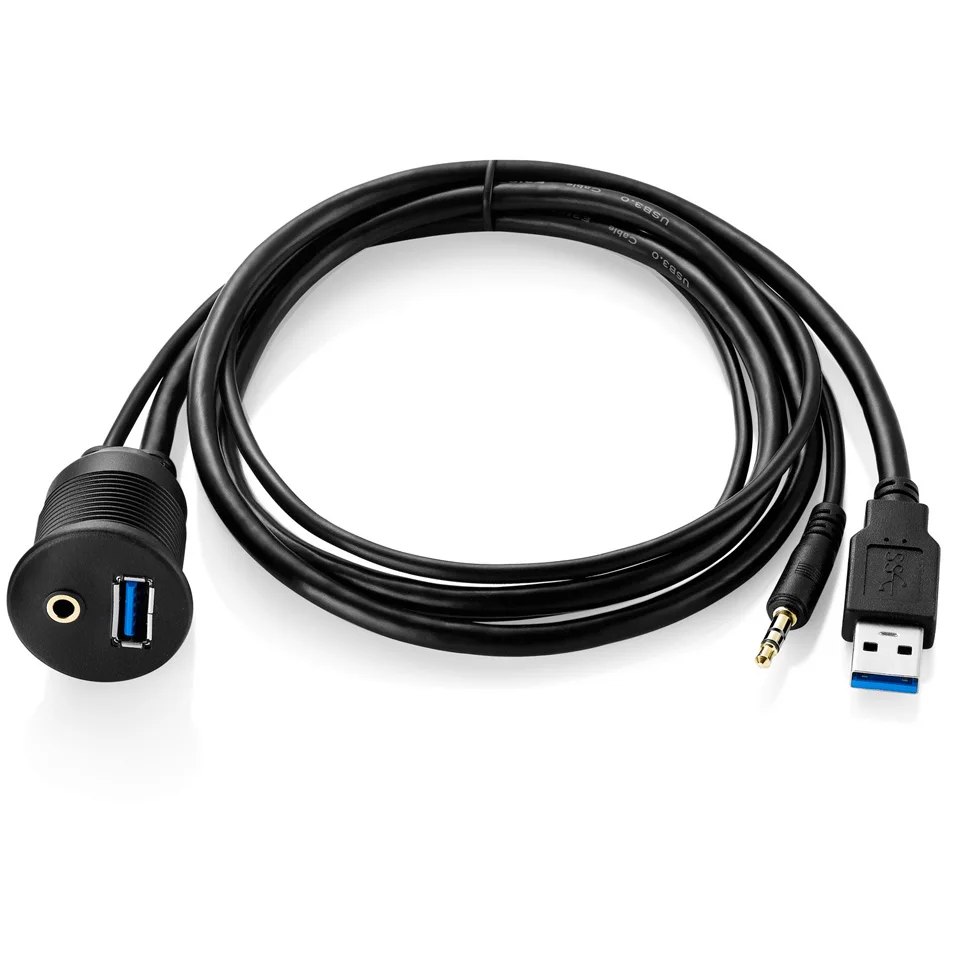 Nku USB 3,0/USB 2,0 y 3,5mm extensión auxiliar montaje en tablero montaje empotrado Cable de montaje en Panel para coche barco motocicleta Cable impermeable - imagen 5