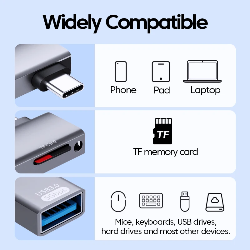 Lector de tarjetas 2 en 1, unidad Flash USB, lectura rápida, tarjeta de memoria TF tipo C a TF, adaptador de lector de tarjetas USB3.0 para iphone 15 16 PC y portátil - imagen 2