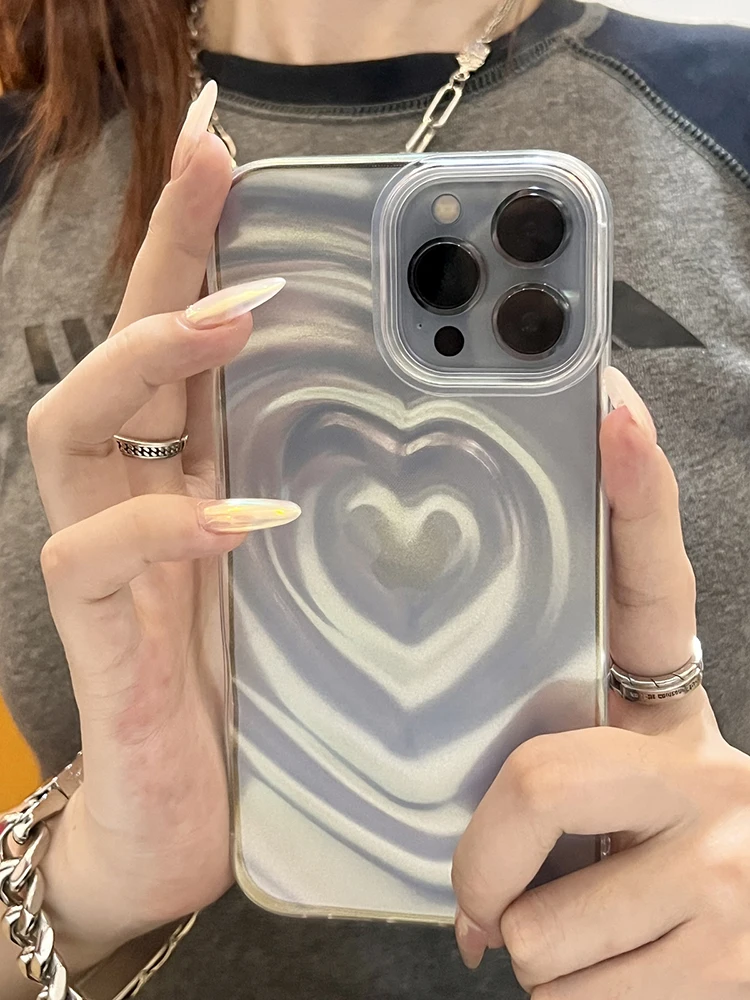 Funda Retro de moda con purpurina y pliegues de corazón de amor para iPhone 16 Pro Max 15 14 13 12 11, funda suave de TPU blanca transparente a prueba de golpes - imagen 2