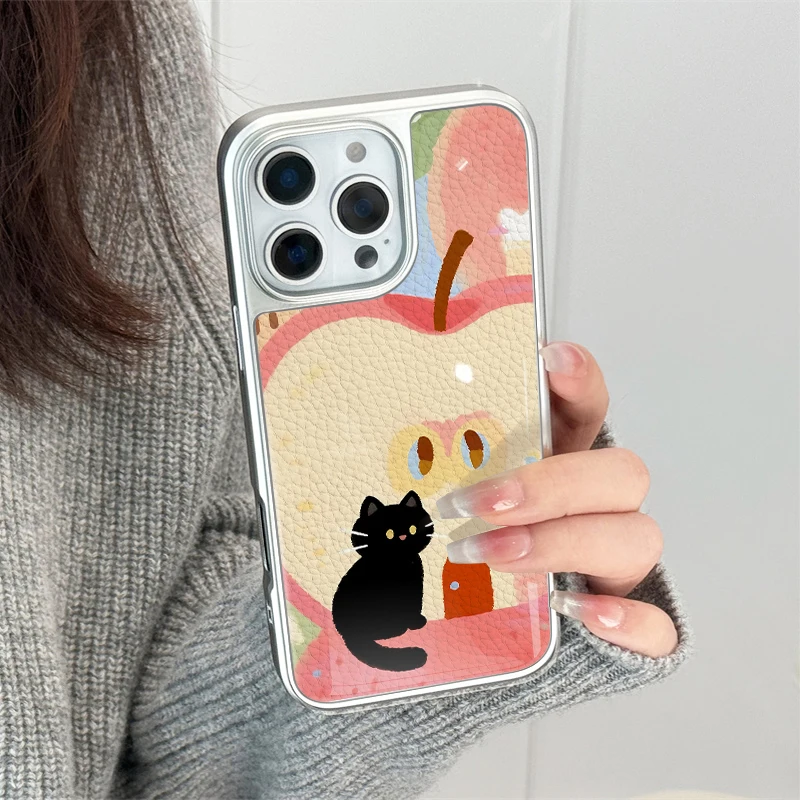 Funda de teléfono con textura de cuero con patrón de gato Apple para iPhone11/12/13/14/15/16/60 Pro Max AIR PLUS - imagen 4