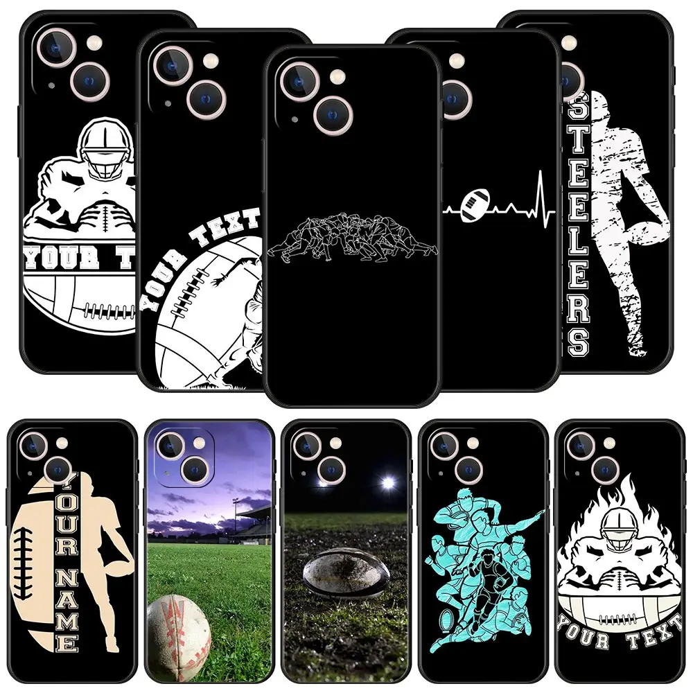 Funda de teléfono de lujo con diseño de pelota de Rugby, carcasa protectora de silicona negra para iPhone 13, 15, 14, 12 Mini, 11 Pro MAX, XR, X, SE, XS, 7, 8 Plus