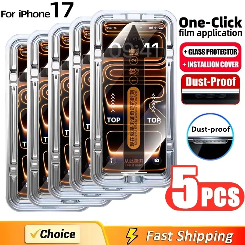 1-5 uds protectores de pantalla de vidrio templado de fácil instalación para iPhone 17 16 15 14 13 11 12 Pro Max Plus Air XR XS 6 7 8 Plus 16e - imagen 2