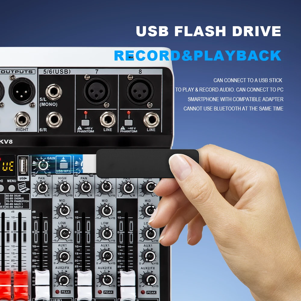 Mezclador de Audio profesional de 4, 6, 8 canales, consola mezcladora de sonido con interfaz USB, 99DSP, 48V, alimentación fantasma para grabar transmisión - imagen 3