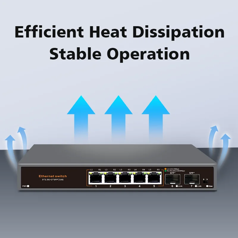 Conmutador Ethernet Hisource de 5 puertos 2,5G sin conmutador de red POE con puerto SFP 2*10G - imagen 5