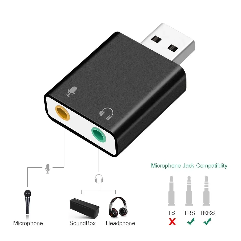 Tarjeta de sonido USB, interfaz de Audio, adaptador de auriculares, tarjeta de sonido externa, tarjeta de sonido para micrófono, altavoz, ordenador portátil - imagen 3