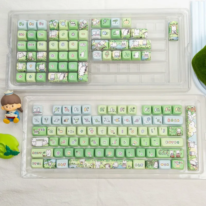 Teclas de oveja Miemie, teclas personalizadas con perfil de bola Moa, bonitas tapas de teclas de punto de Anime de dibujos animados verdes para regalo de teclado mecánico para juegos - imagen 3