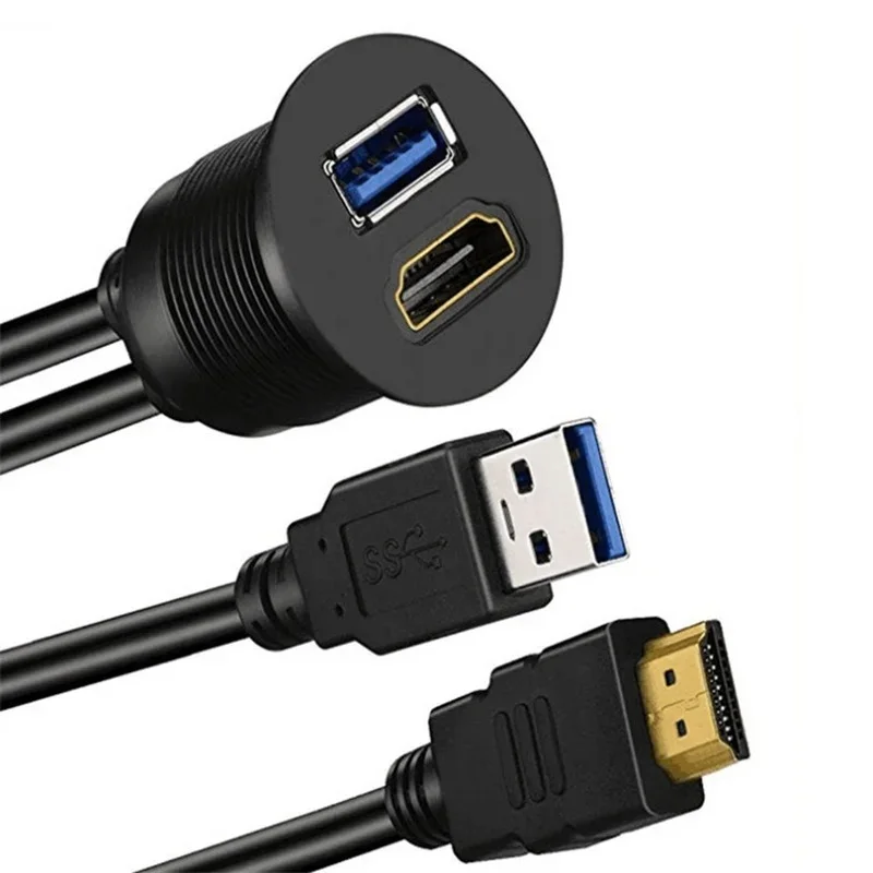 USB 3,0 y HDMI compatible con HDMI + USB3.0 AUX extensión Panel de salpicadero Cable de montaje empotrado para coche barco motocicleta - imagen 4