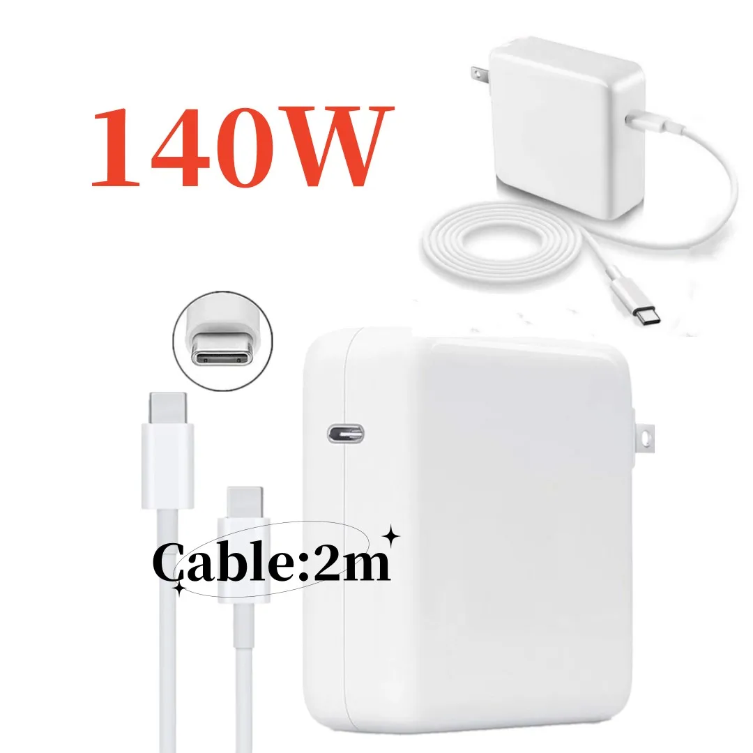 Para Mac Book Pro 16/15/14/13 pulgadas Cargador 140W - Adaptador de corriente de cargador USB C para iPad Pro 2021/2020/2019/2018 con cable de datos de 2M