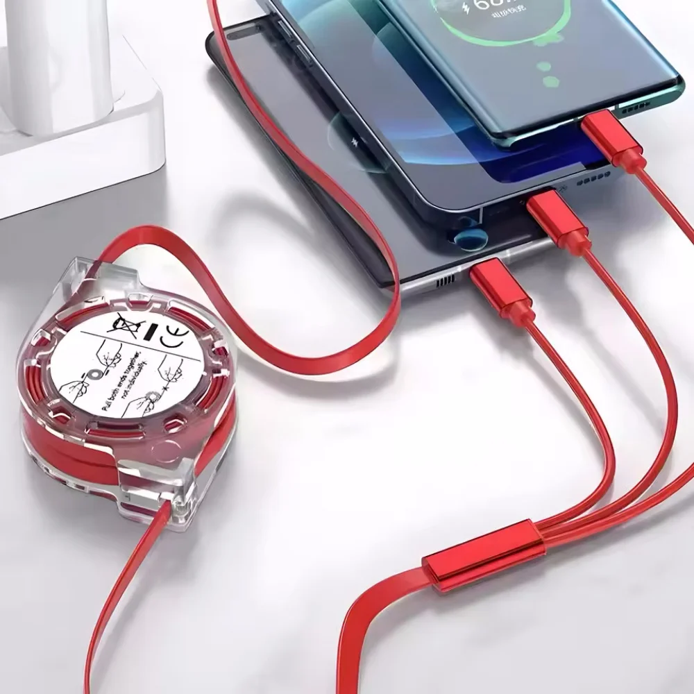 Cable de carga USB portátil 3 en 1 tipo C Cable de carga rápida Micro USB para iPhone 14 Xiaomi Cable de carga rápida extensible de 1M - imagen 5