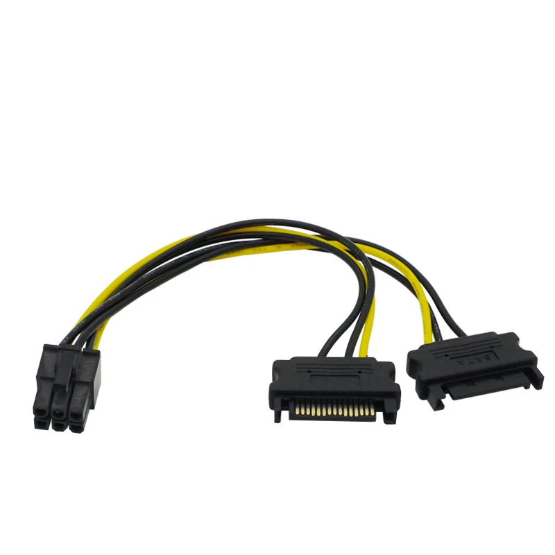 Cable de fuente de alimentación de tarjeta de vídeo, adaptador divisor SATA de 2x15 pines a tarjeta gráfica PCI-e PCIE de 6/8 Pines, 6/8 pines a Sata Dual Y, 18CM, 18awg - imagen 4