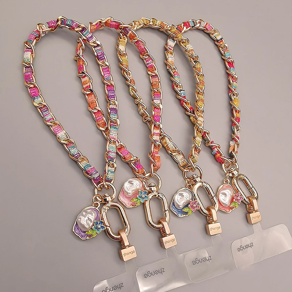 Cordón de cadena de Metal para teléfono móvil con decoración de concha de perla para mujer, colgante de muñeca, cadena de teléfono pintada antirotura - imagen 2