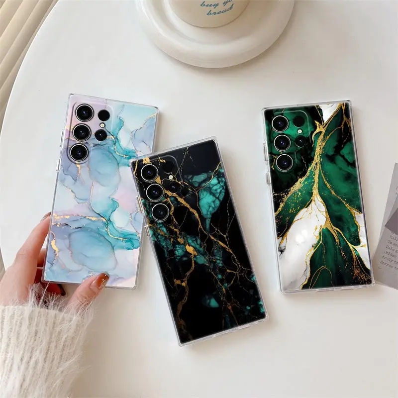 Funda de teléfono con diseño de mármol a la moda para Samsung S24 S23 Ultra 5G S22 S20 S10 Plus S21 FE fundas transparentes Galaxy S24Ultra Fundas