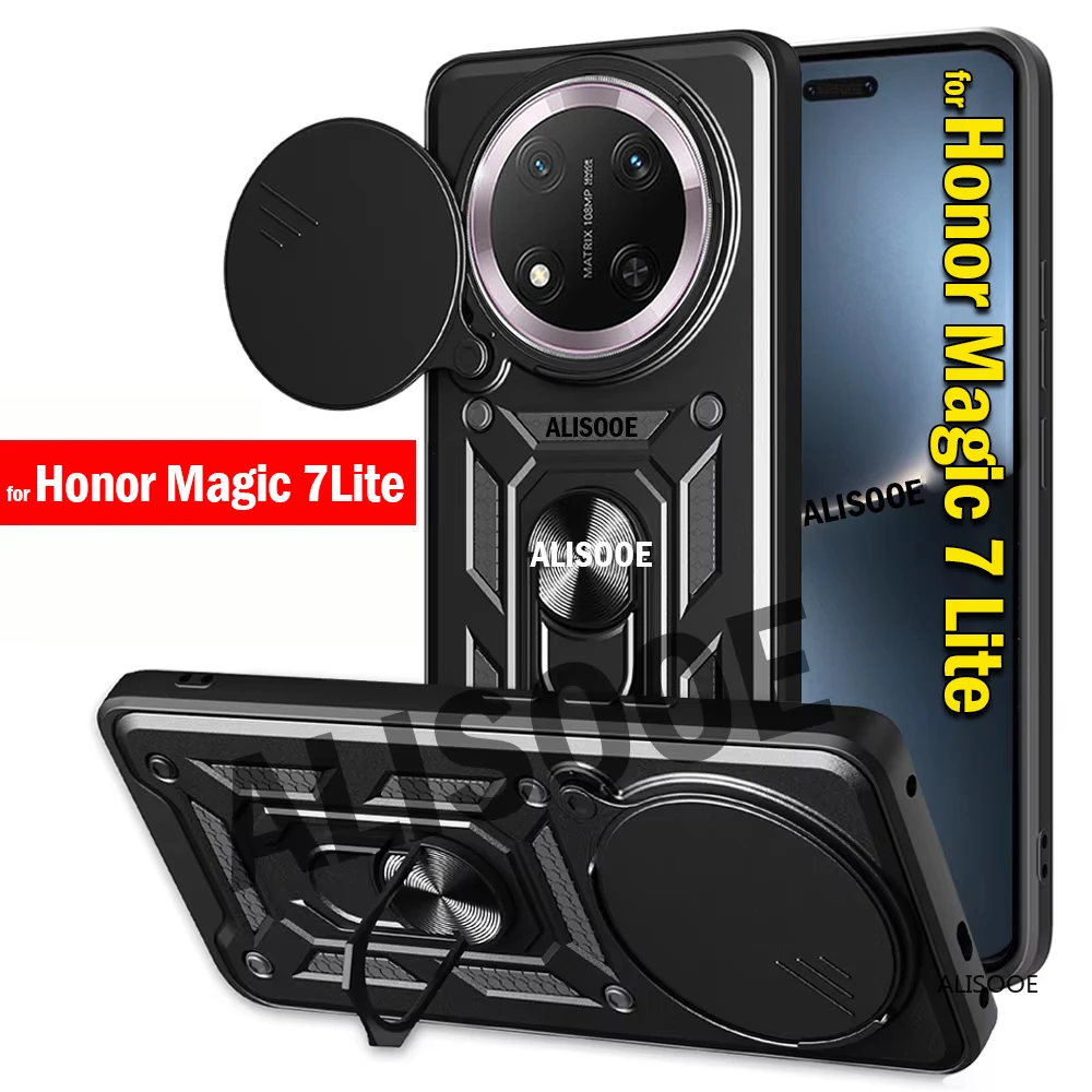 Para Honor Magic 7 Lite Funda Armor Slide Cámara anillo soporte protección contraportada para Honor Magic 7 Lite 5G Funda