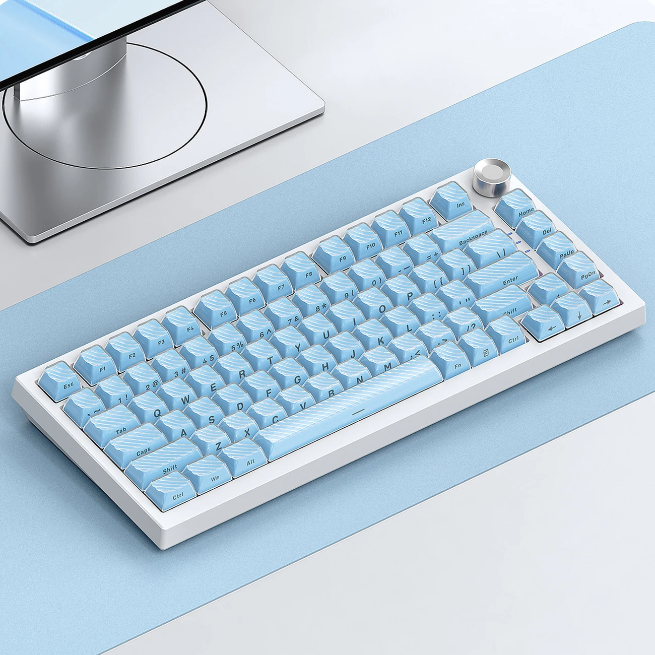 Teclas de gelatina de cristal con estampado lateral de onda mágica azul, perfil ASA, teclas translúcidas transparentes elegantes para interruptores MX, teclado para juegos - imagen 4