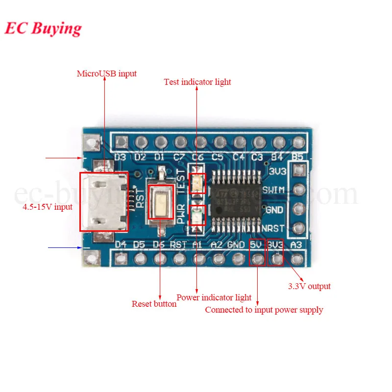 1-10 Uds STM8S103F3P6 STM8S003F3P6 Placa de sistema ARM STM8 STM8S STM8S003 Módulo de demostración de placa de desarrollo de núcleo mínimo para Arduino - imagen 2