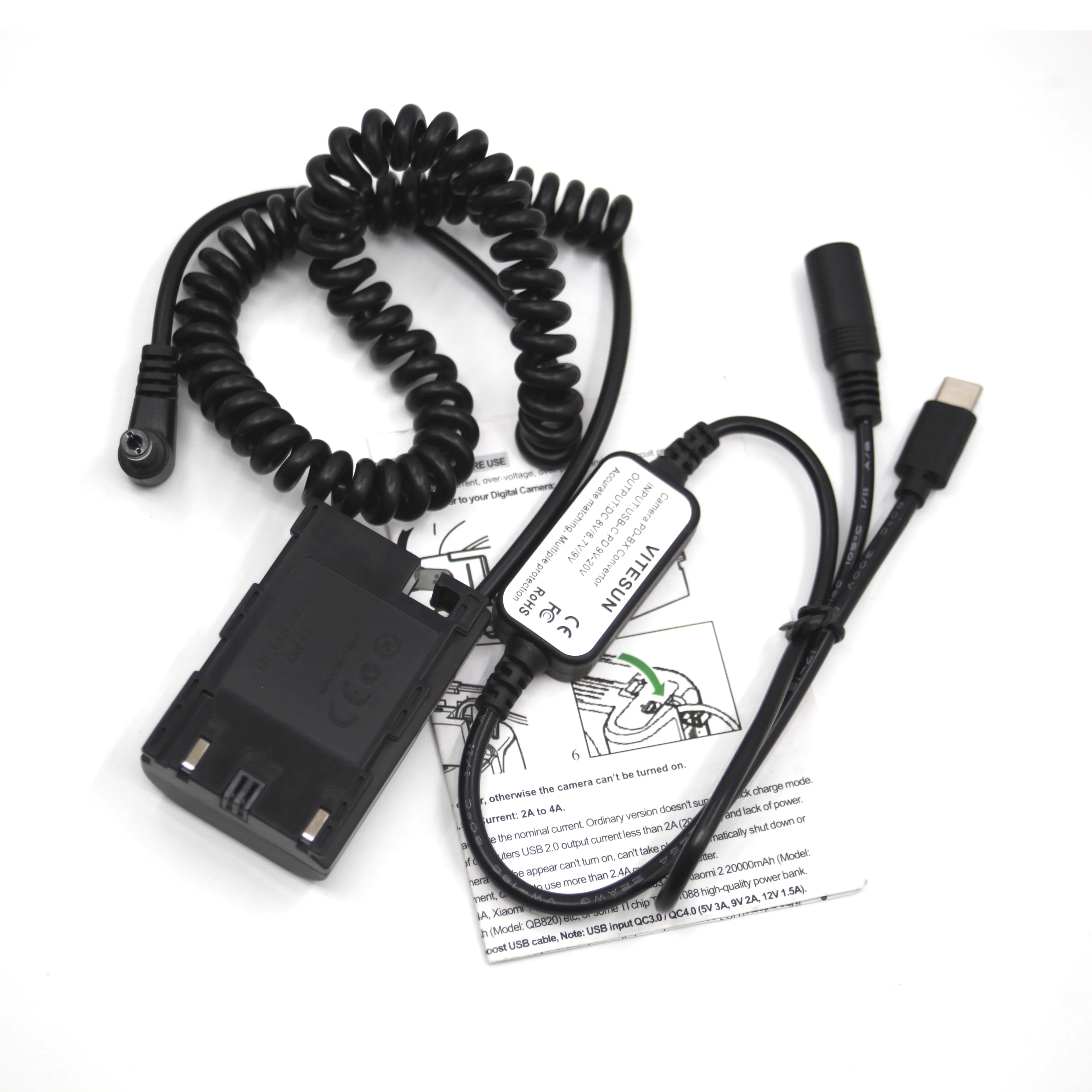 Cable de alimentación USB C DC LP E6, batería simulada, acoplador CC de DR-E6 completamente decodificado para cámara Canon EOS 5DII 5DS 60Da 6D 7D R6 80D 90D - imagen 5
