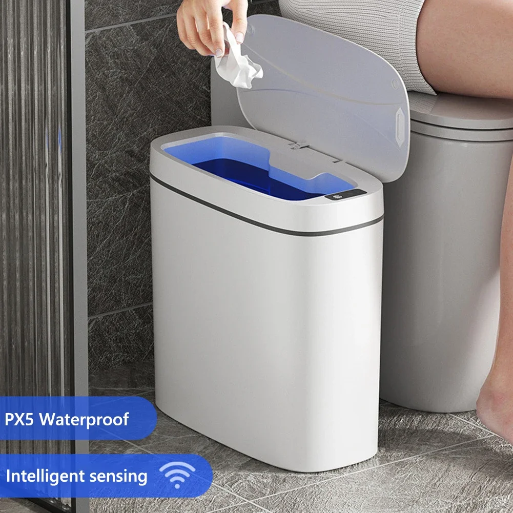Cubo de basura con Sensor inteligente, papelera con tapa para cocina, inodoro, baño, impermeable, automático, silencioso, sin contacto, 14L