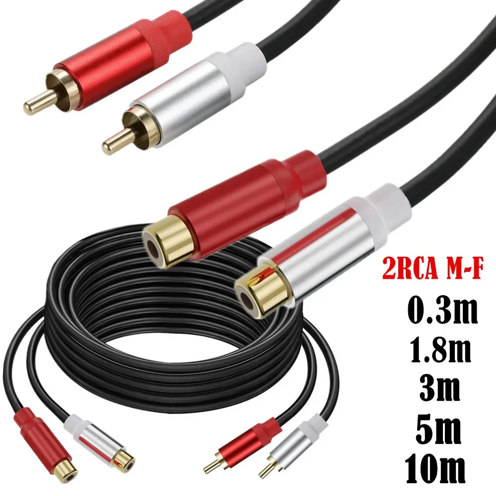 Carcasa de Metal chapada en oro doble RCA macho a 2 dos RCA hembra Cable de Audio y vídeo línea de Cable de Audio de vídeo RCA macho doble